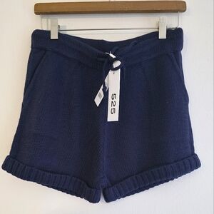 525 Womens Mid Rise Drawstring Crochet Knit Short Dark Blue